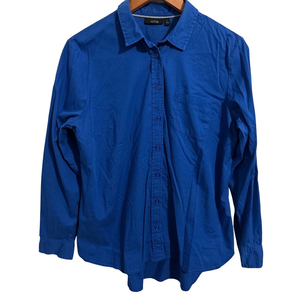 Apt. 9 Vivid Blue Button Down Collared Shirt Women's Size Large Some Stretch